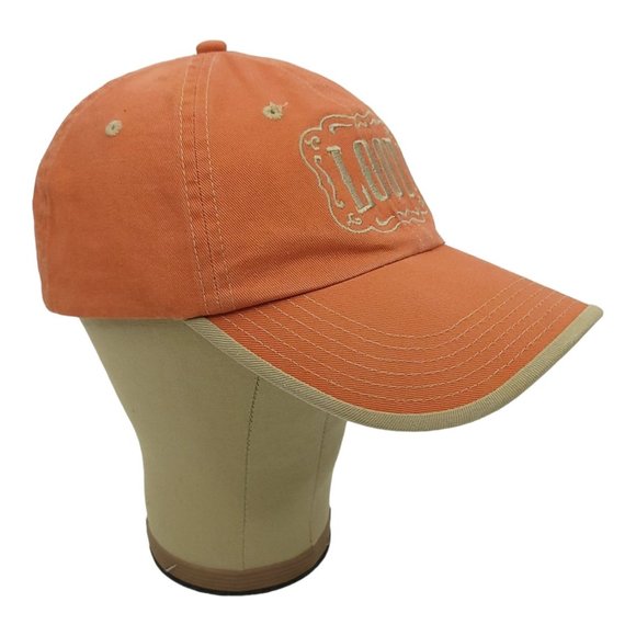Loot Embroidered Orange Beige Trim Strapback Cap Baseball Hat Port Authority - Picture 3 of 13
